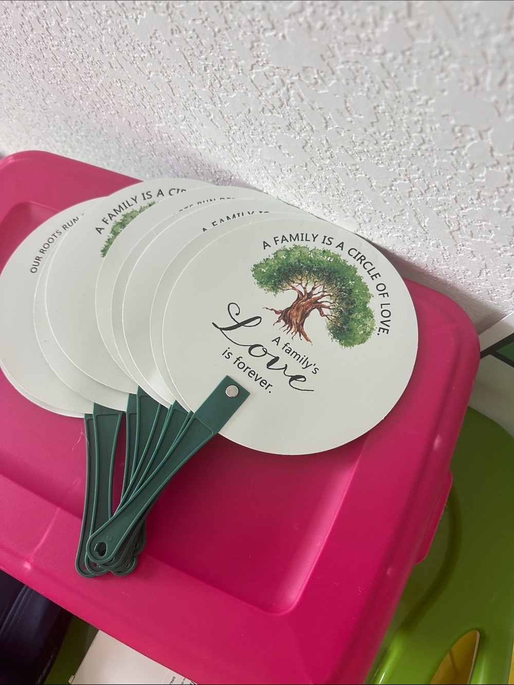 Family Tree Decorative Hand Fan - White/Green - Picture 1 of 2